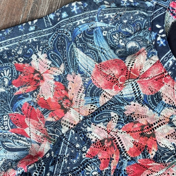 Christopher & Banks Pink and Blue Flower Boho Blouse with Mandarin Collar - Picture 7 of 15